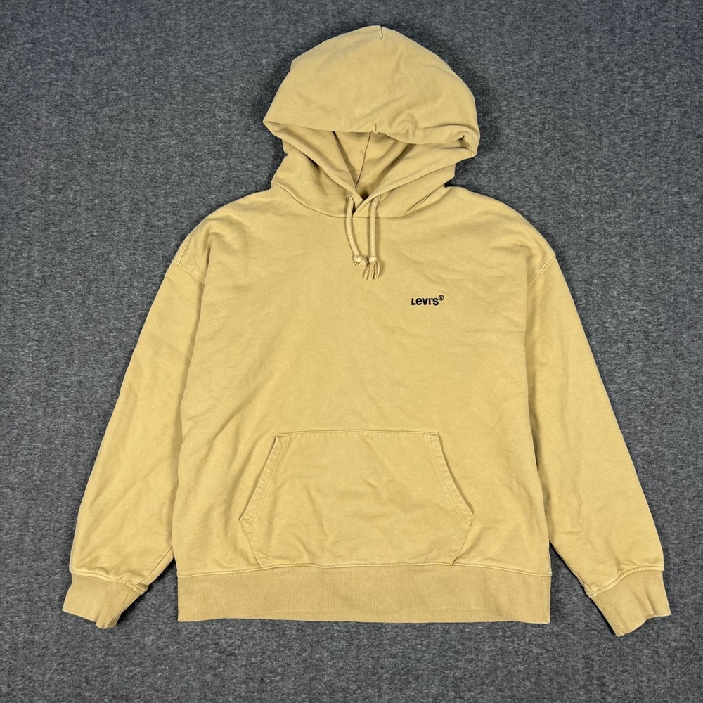 Levi's Relaxed Boxy Hoodie Mens Large Tan Embroidered Logo Pullover Chunky